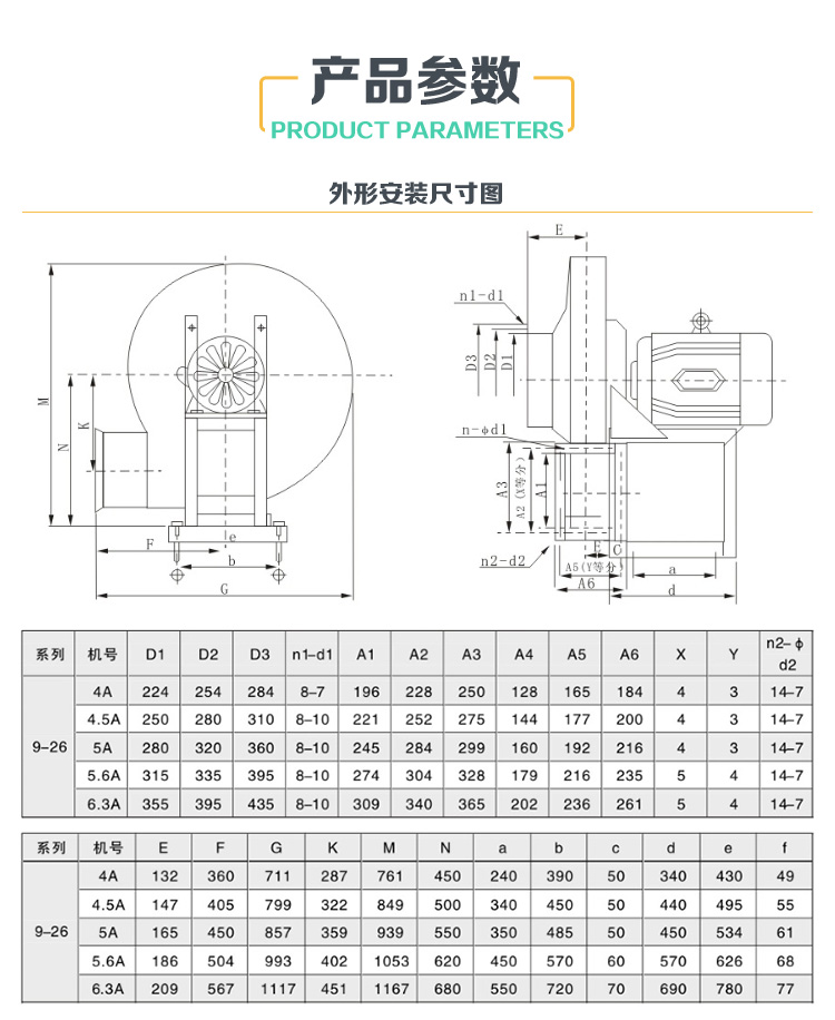 9-26不銹鋼高壓離心風機型號參數表